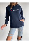 KADIN CHAMPION BASKILI KAPÜŞONLU KANGURU CEPLİ SWEATSHIRT