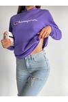 KADIN CHAMPION BASKILI KAPÜŞONLU KANGURU CEPLİ SWEATSHIRT