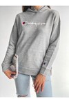 KADIN CHAMPION BASKILI KAPÜŞONLU KANGURU CEPLİ SWEATSHIRT