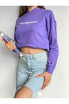 KADIN CHAMPION BASKILI KAPÜŞONLU KANGURU CEPLİ SWEATSHIRT