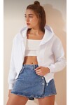 KADIN İÇİ POLARLI KAPŞONLU ŞARDONLU CROP SWEATSHIRT