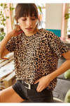 KADIN KISA LEOPAR DESEN TSHİRT